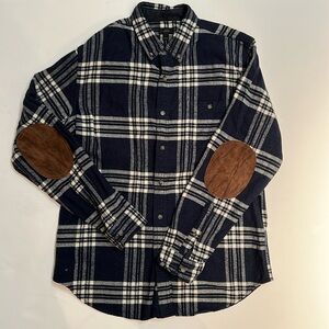 JCrew Plaid Flannel Shirt with Suede Elbow Patches